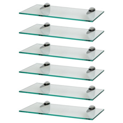 Harbour Housewares 6X Floating Glass Shelves40CmSilver BracketsBathroom Shower Storage Vanity Display Unit Shelf from B&Q