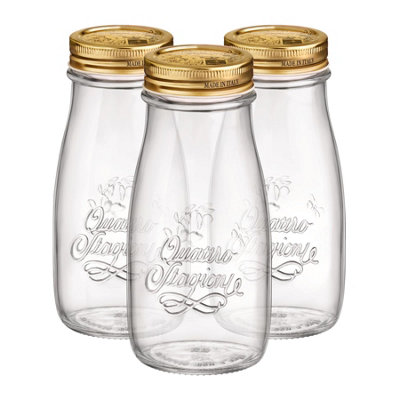 B&Q -  Quattro Stagioni Glass Bottles With Screw Top Lid400MlPack Of 3