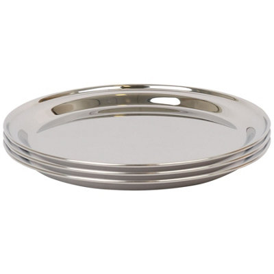 Argon Tableware 40.5Cm Serving Platters3X Stainless Steel Chrome Dinner Tray Round Tray Plate Large Appetizer Serving Dishes from B&Q