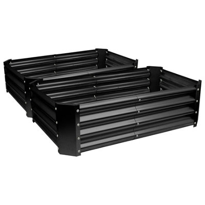 B&Q -  Raised Garden Beds2X Anthracite Rectangular Bottomless Metal Raised Galvanised Steel Planter Box 120 X 60Cm