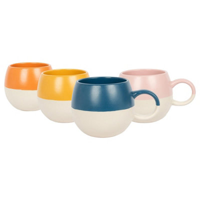 B&Q -  340Ml Dipped Stoneware Mug Set4 Colours Sphere Glazed Coloured Stoneware Latte Tea Cups Colourful Coffee Cups - Image 6