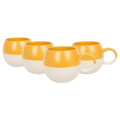 B&Q -  340Ml Dipped Stoneware MugsMustard4X Sphere Glazed Coloured Stoneware Latte Tea Cups Colourful Coffee Cups - Image 5