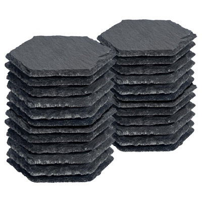 B&Q -  24X Hexagonal Slate CoastersDrink Coasters Black Stone Natural Slate Rough Edge Drinks Mat Mug Glass Cup Mats
