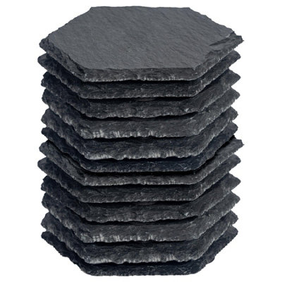 B&Q -  12X Hexagonal Slate CoastersDrink Coasters Black Stone Natural Slate Rough Edge Drinks Mat Mug Glass Cup Mats