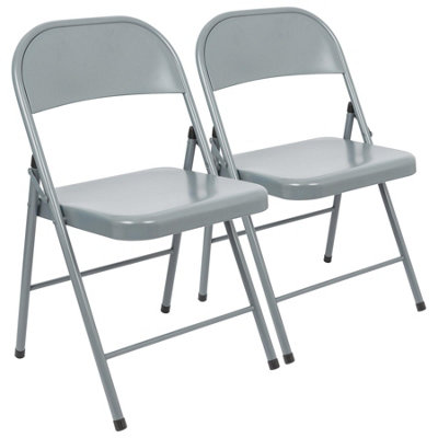 Metal Folding Chairs - Matt Grey - Pack of 2 - Image 3
