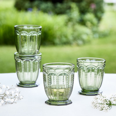 Dibor Set Of 4 Vintage Luxury Green Embossed Short Whiskey Glass Tumblers Spring Summer Wine Goblets 290Ml from B&Q