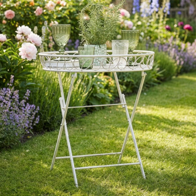 Dibor Vintage Cream Folding Outdoor Furniture Garden Table Breakfast Tray H67 X W46Cm from B&Q