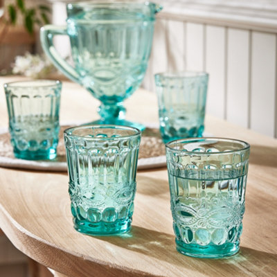 Dibor Set Of 4 Vintage Luxury Turquoise Drinking Glass Whiskey Glass Tumblers Spring Summer Wine Goblets 240Ml from B&Q