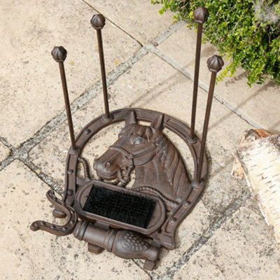Dibor Brown Vintage Cast Iron Garden Horse Boot Brush Scraper & Boot Jack