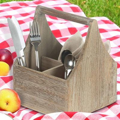 Dibor Vintage Oak Effect Square 4 Section Cutlery Holder from B&Q