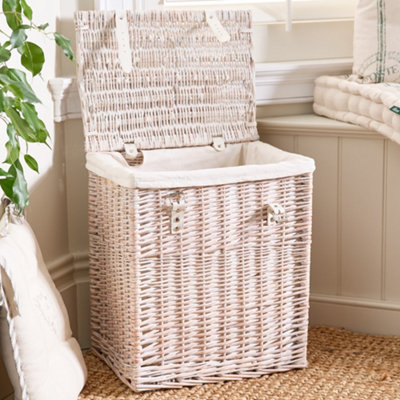 Dibor Traditional Style Medium Boutique White Wash Laundry Storage Basket Hamper With Linen from B&Q