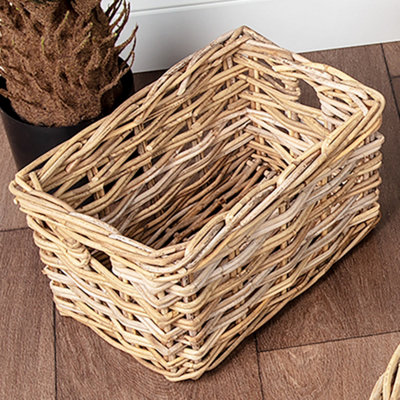 Dibor Traditional Small Rectangular Grey Rattan Storage Basket from B&Q