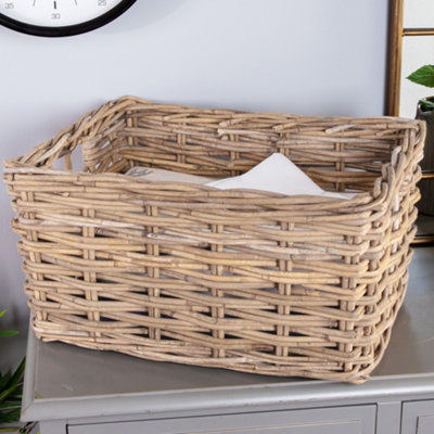 Dibor Traditional Large Rectangular Grey Rattan Storage Basket from B&Q