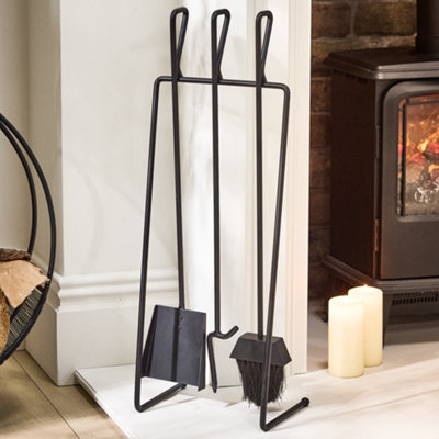 Dibor Contemporary Pewter Antique Freestanding Fireplace Set With 3 Tools Fireside Companion Set from B&Q