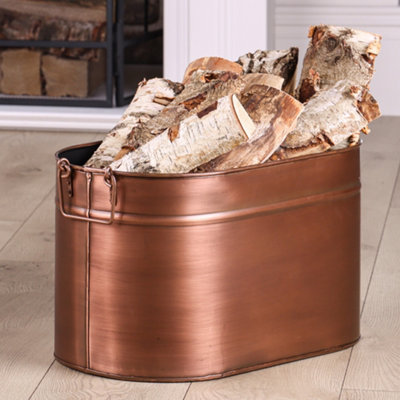 Dibor Traditional Small Copper Oval Fireside Coal & Log Storage Bucket H28.5 X W51 X D28Cm from B&Q