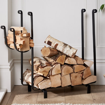 Dibor Modern Fireplace Freestanding Black Iron Fireside Firewood Log HolderLog Storage Rack from B&Q