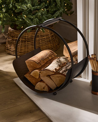 Dibor Traditional Style Black Round Fireside Log Storage Fireplace Firewood Log Holder from B&Q