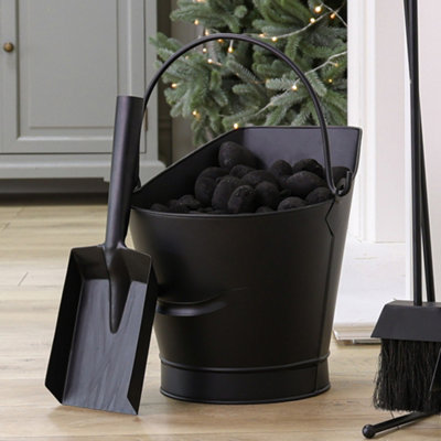 Dibor Vintage Style Black Fireplace Storage Fireside Kindling Coal Scuttle Bucket With Folding Handle & Scoop from B&Q