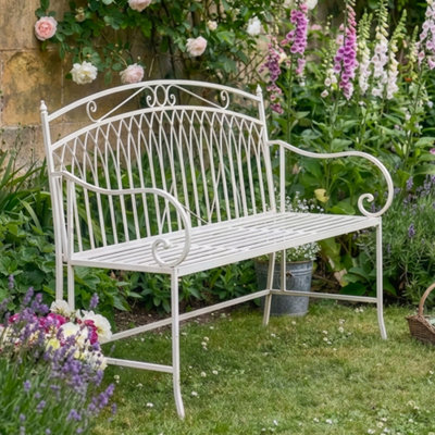 Dibor Vintage Large Cream Arched Outdoor Garden Furniture Bench With Table from B&Q
