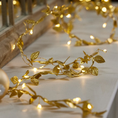 Dibor Golden Leaves Pre-Lit String Xmas Table Decoration Christmas Garland200Cm from B&Q