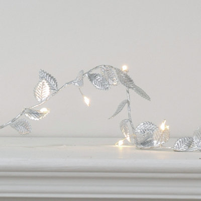 Dibor Silver Leaves Pre-Lit String Xmas Table Decoration Christmas Garland200Cm from B&Q