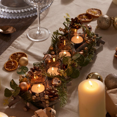 Dibor Rose Gold Sparkle Four Tealight Table Decoration Centrepiece Christmas Décor Candle Holder from B&Q