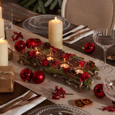 Dibor Christmas Roses Four Tealight Table Decoration Centrepiece Christmas Décor Candle Holder from B&Q