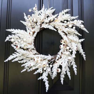 Giant Pampas Pre-Lit Autumn-Winter Wreath Front Door Christmas Wreath 55Cm from B&Q