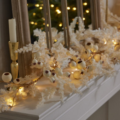 Dibor Pampas Pre-Lit Xmas Decoration Table Garland Decorative Christmas Garland 1.5M White