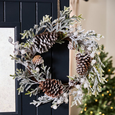 Giant Snowdrift Festive Decor Autumn-Winter Wreath Front Door Christmas Wreath 50Cm from B&Q