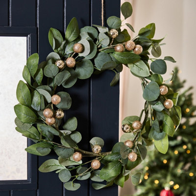 Giant Eucalyptus Sparkle Festive Decor Autumn-Winter Wreath Front Door Christmas Wreath 55Cm from B&Q