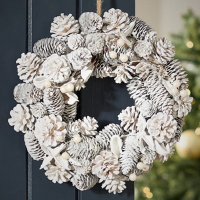  - White Pinecone Festive Decor Autumn-Winter Front Door Wreath Christmas Wreath 30Cm