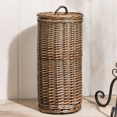 Dibor Traditional Style Round Wicker Bathroom Accessories Storage Basket Toilet Roll Holder