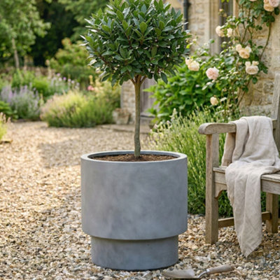Dibor Large Light Grey Fibre Clay Indoor Outdoor Garden Planter Houseplant Flower Plant Pot H37 X Dia 37Cm from B&Q