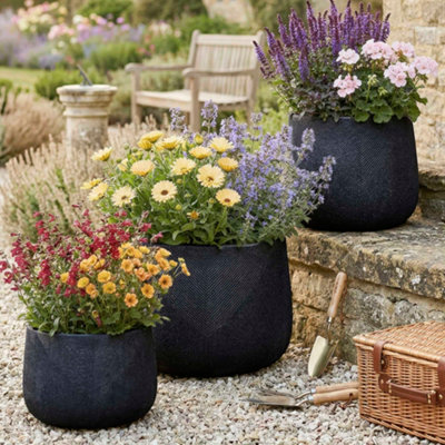 Dibor Set Of 3 Grey Symmetry Stripe Fibre Clay Indoor Outdoor Garden Planter Houseplant Flower Plant Pots from B&Q