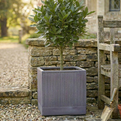 Dibor Medium Slate Grey Ribbed Finish Fibre Clay Indoor Outdoor Garden Plant Pots Houseplant Flower Planter H30 X W30Cm from B&Q