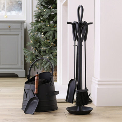 Dibor Contemporary Black Fireside 4 Piece Freestanding Companion Set With Coal Bucket And Shovel from B&Q
