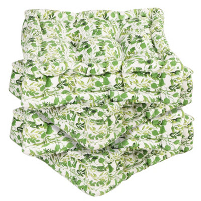 Dibor Unisex White Set Of 4 Green Leaf Print Chair Seat Pad Box Cushions L40 X W40cm In | : 40 Cm X 40 Cm - Image 2