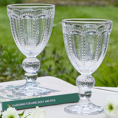 Dibor Set Of 2 Vintage Luxury Clear Spring Summer Embossed Drinking Wine Goblet Glasses 250Ml from B&Q