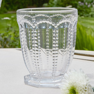 Dibor Set Of 2 Luxury Clear Embossed Short Drinking Glass Whiskey Glass Tumblers Spring Summer Wine Goblets  340Ml from B&Q