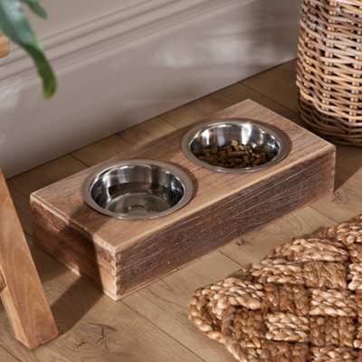 Dibor Premium Wooden Dog Feeding Station With Stainless Steel Bowls Grain