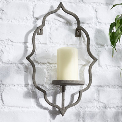 B&Q -  Moroccan Style Wall Mounted Candle Sconce Grey Pillar Candle Tea Light Votive Candle Holder Lantern Bedroom Hallway Decor