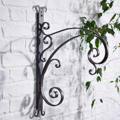 Dibor Vintage Style Hanging Basket Bracket Antique Brown Tall Ornate Scrolled Wall Mounted Decorative Garden Wall Bracket Hanger
