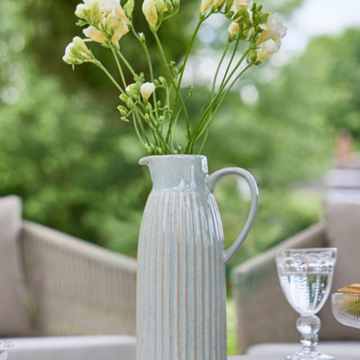 Dibor Traditional Tall Ribbed Blue Decorative Pitcher Jug Vase H27.7 X W16Cm from B&Q