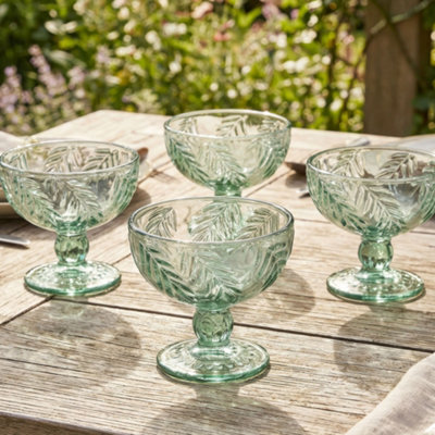 Dibor Set Of 4 Laurier Green Spring Summer Embossed Leaf Footed Bowls Wedding Decorations Ideas 320Ml from B&Q