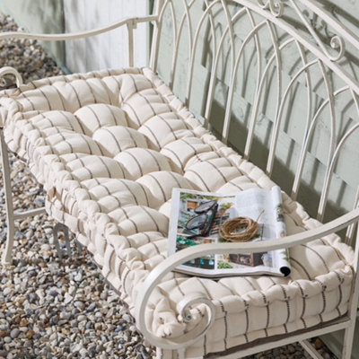 Dibor Unisex Brown Mocha Cotton French Stripe Indoor Outdoor Garden Bench Cushion L105cm X W42cm In | : Large - Image 2