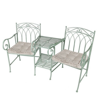 Dibor Vintage Green Arched Outdoor Garden Furniture Companion Seat Garden Bench With Free Set Of 2 Grey Box Cushions from B&Q