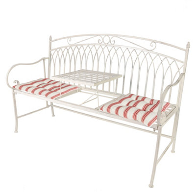 Dibor Vintage Large Cream Arched Outdoor Garden Furniture Companion Seat Bench With Free Set Of 2 Red Seat Pad Cushions from B&Q