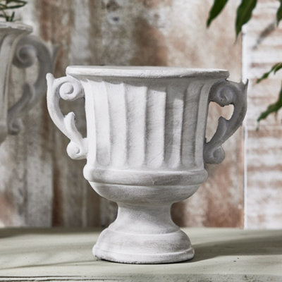 Dibor Vintage Style Concrete Grey Small Indoor Outdoor Planter Plant Pot With Baroque Scrolled Handles (Dia) 20Cm(H)22Cm from B&Q