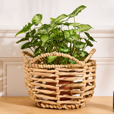Dibor Vintage Water Hyacinth Medium Open Weave Wicker Scalloped Planter Basket (Dia) 18Cm(H)25Cm from B&Q